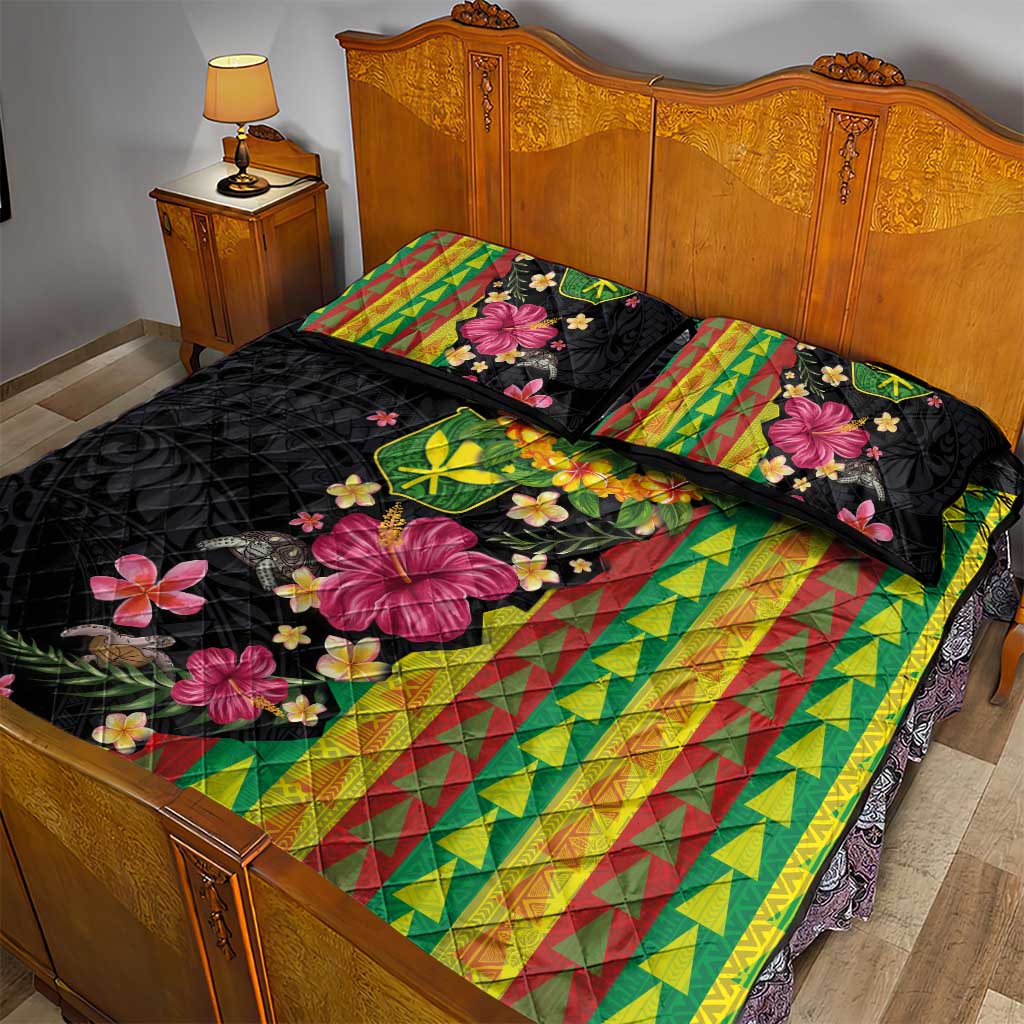 Hawaiian Independence Day Quilt Bed Set Kanaka Maoli Symbols With Tapa Motifs and Tropical Plants - Polynesian Pride