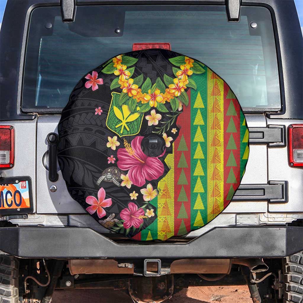 Hawaiian Independence Day Spare Tire Cover Kanaka Maoli Symbols With Tapa Motifs and Tropical Plants - Polynesian Pride
