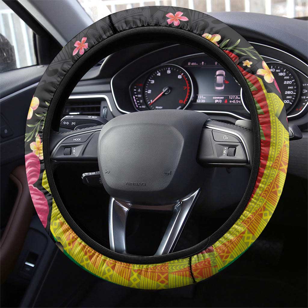 Hawaiian Independence Day Steering Wheel Cover Kanaka Maoli Symbols With Tapa Motifs and Tropical Plants - Polynesian Pride
