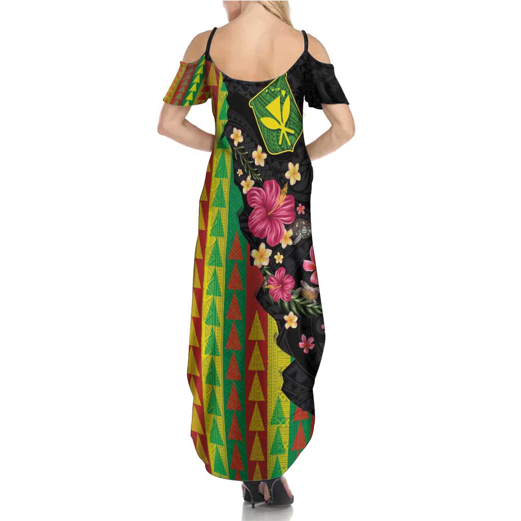Hawaiian Independence Day Summer Maxi Dress Kanaka Maoli Symbols With Tapa Motifs and Tropical Plants - Polynesian Pride