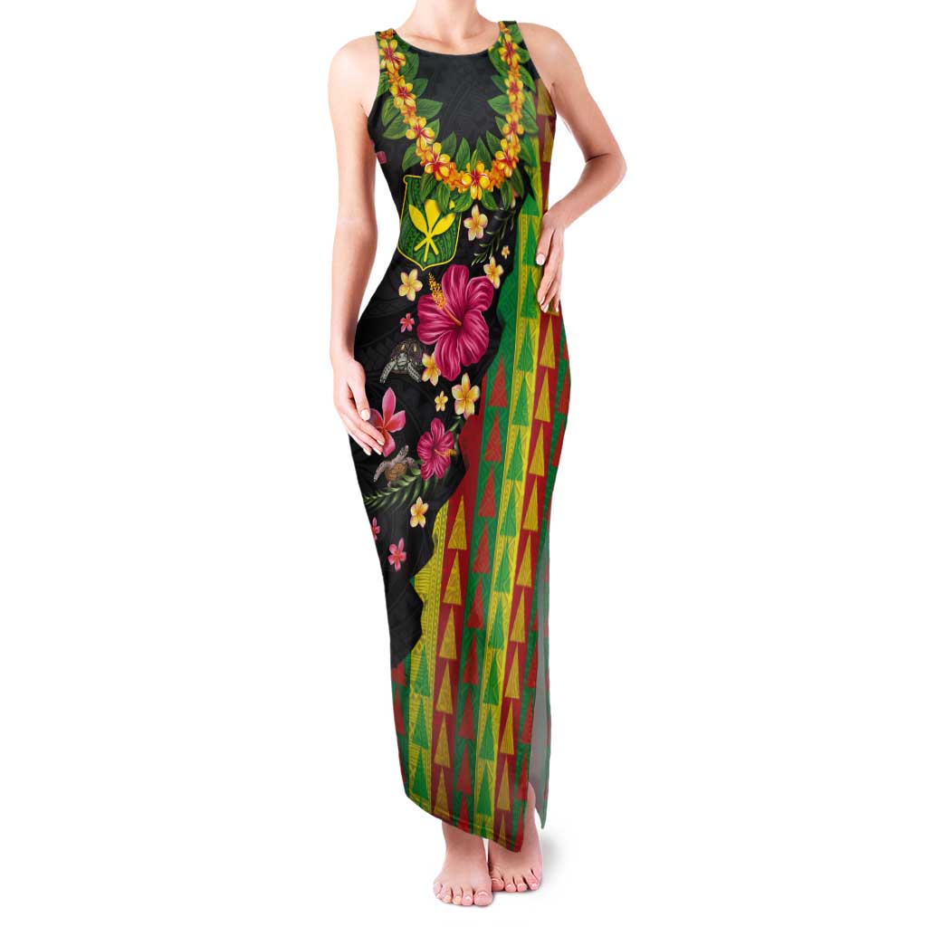 Hawaiian Independence Day Tank Maxi Dress Kanaka Maoli Symbols With Tapa Motifs and Tropical Plants - Polynesian Pride