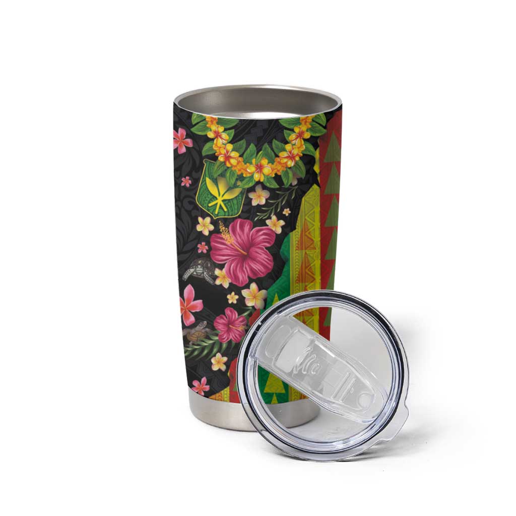Hawaiian Independence Day Tumbler Cup Kanaka Maoli Symbols With Tapa Motifs and Tropical Plants - Polynesian Pride