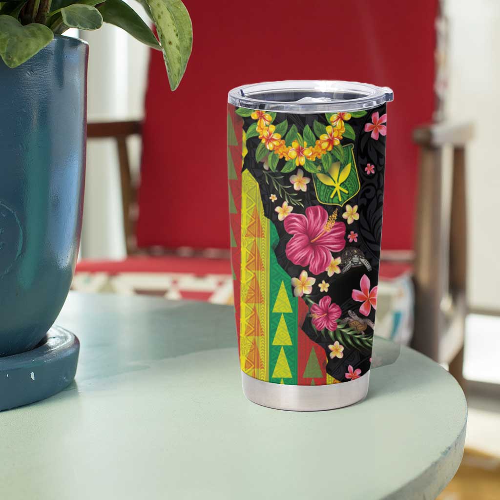 Hawaiian Independence Day Tumbler Cup Kanaka Maoli Symbols With Tapa Motifs and Tropical Plants - Polynesian Pride