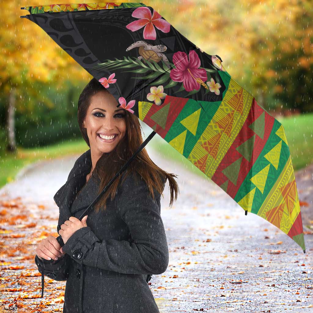 Hawaiian Independence Day Umbrella Kanaka Maoli Symbols With Tapa Motifs and Tropical Plants - Polynesian Pride