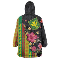 Hawaiian Independence Day Wearable Blanket Hoodie Kanaka Maoli Symbols With Tapa Motifs and Tropical Plants - Polynesian Pride