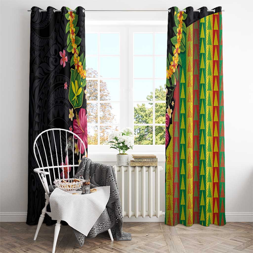 Hawaiian Independence Day Window Curtain Kanaka Maoli Symbols With Tapa Motifs and Tropical Plants - Polynesian Pride