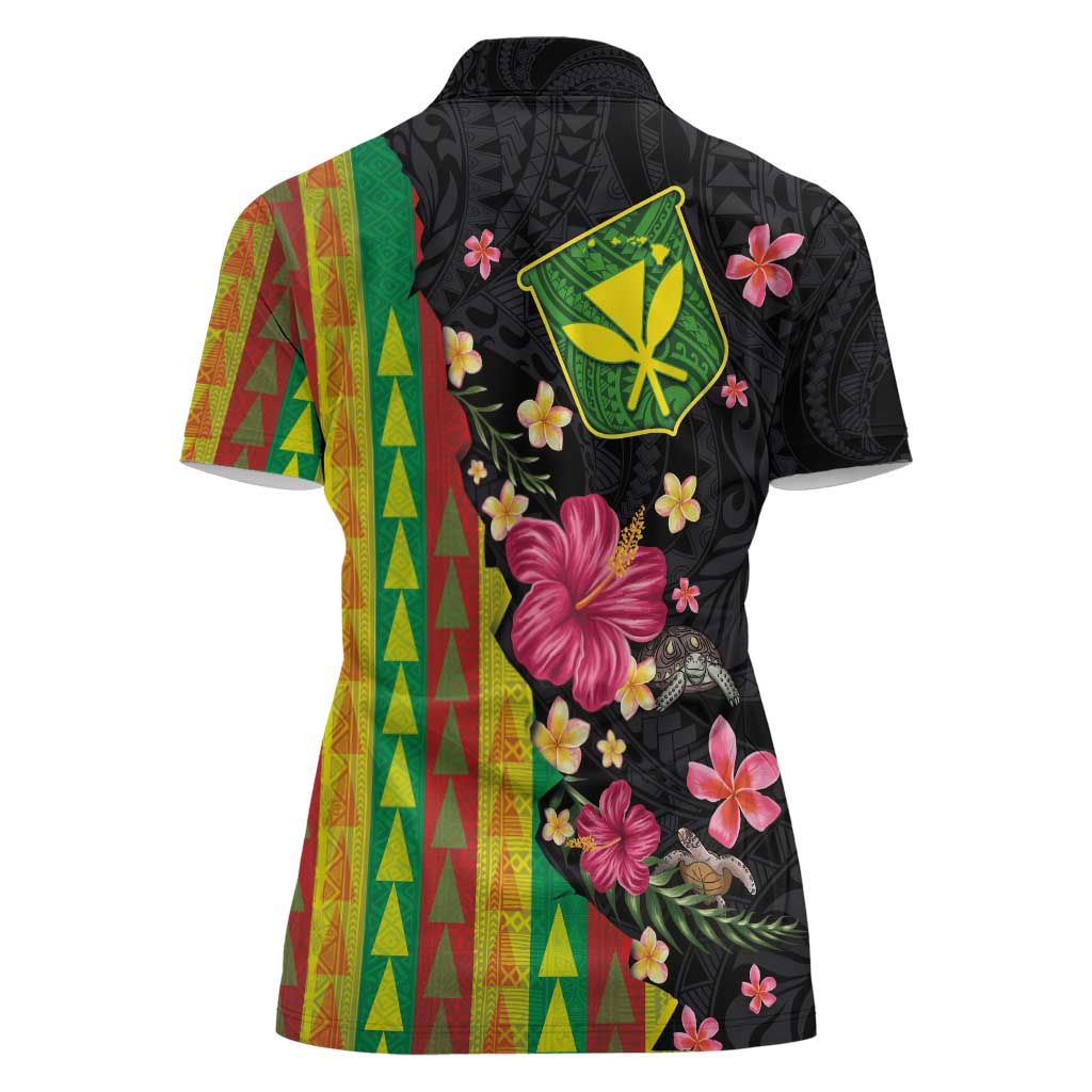 Hawaiian Independence Day Women Polo Shirt Kanaka Maoli Symbols With Tapa Motifs and Tropical Plants - Polynesian Pride