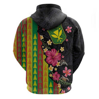 Hawaiian Independence Day Zip Hoodie Kanaka Maoli Symbols With Tapa Motifs and Tropical Plants - Polynesian Pride