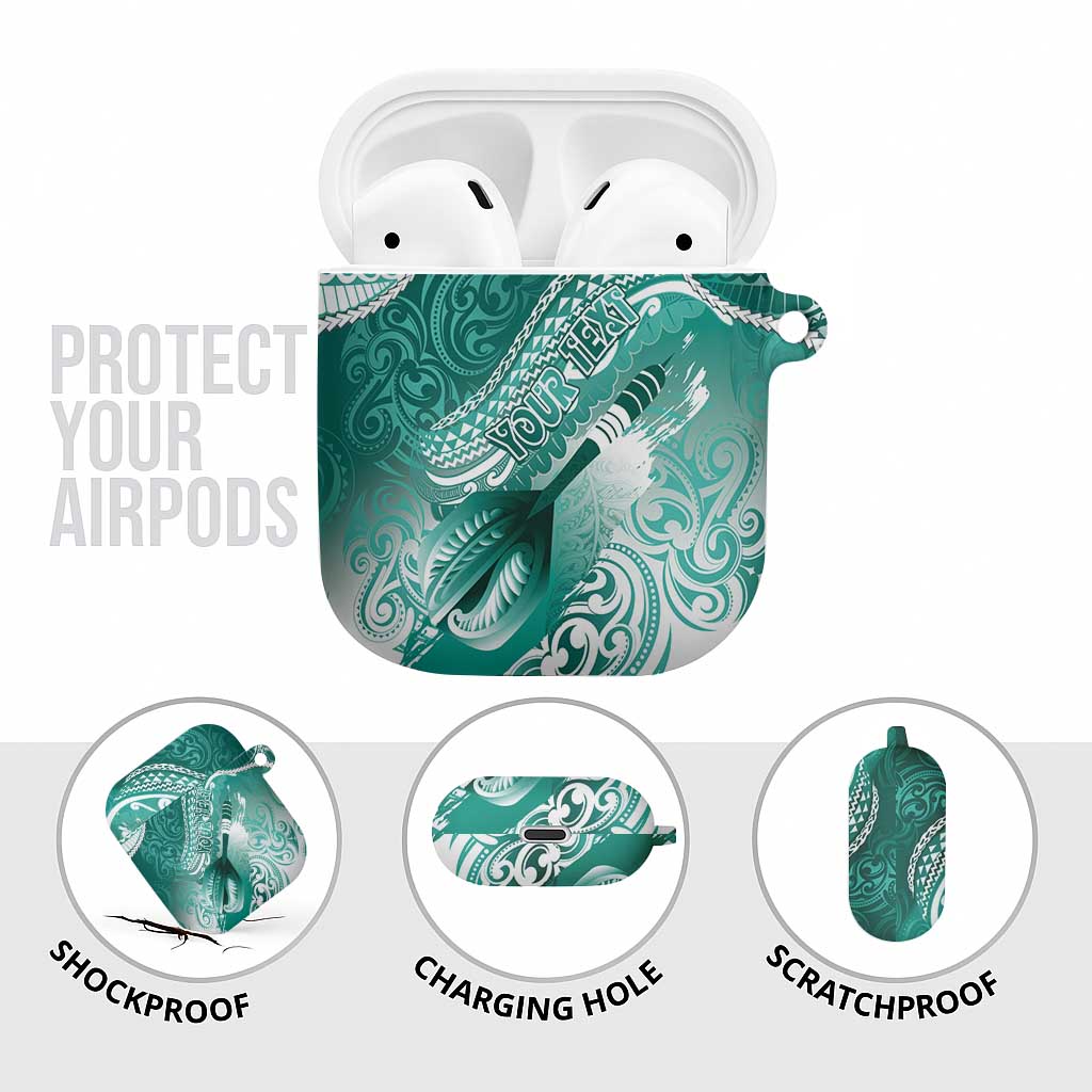 Personalised New Zealand Aotearoa Darts Masters AirPods Case Maori Art Tattoo with Tribal Dart Symbol Teal Color - Polynesian Pride