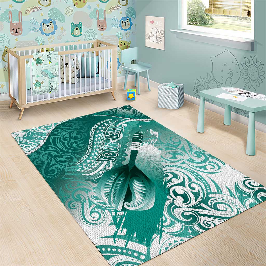 Personalised New Zealand Aotearoa Darts Masters Area Rug Maori Art Tattoo with Tribal Dart Symbol Teal Color - Polynesian Pride