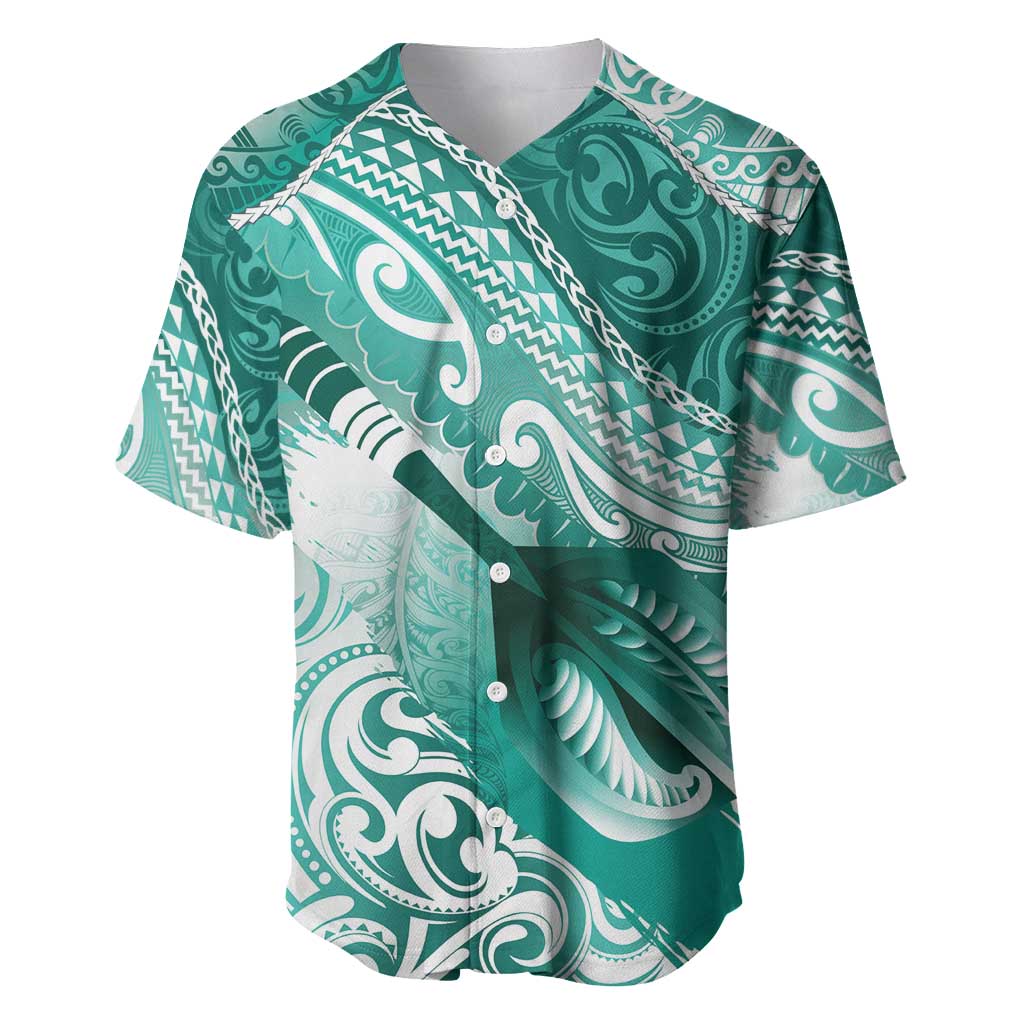 Personalised New Zealand Aotearoa Darts Masters Baseball Jersey Maori Art Tattoo with Tribal Dart Symbol Teal Color - Polynesian Pride