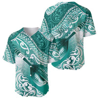 Personalised New Zealand Aotearoa Darts Masters Baseball Jersey Maori Art Tattoo with Tribal Dart Symbol Teal Color - Polynesian Pride