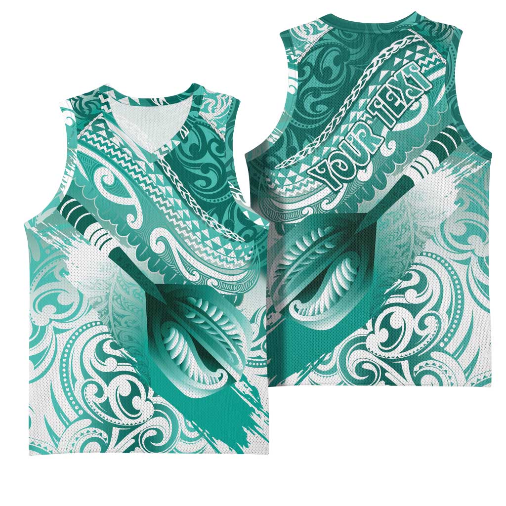 Personalised New Zealand Aotearoa Darts Masters Basketball Jersey Maori Art Tattoo with Tribal Dart Symbol Teal Color - Polynesian Pride