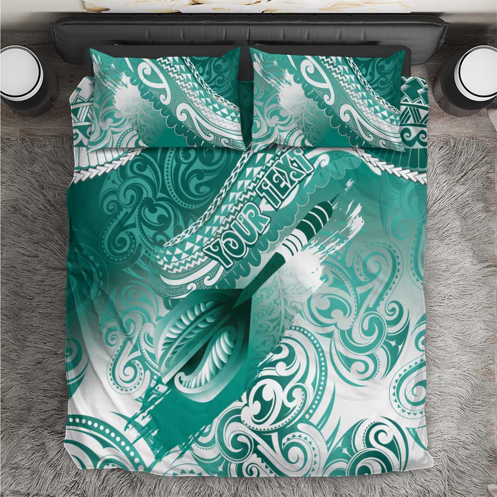 Personalised New Zealand Aotearoa Darts Masters Bedding Set Maori Art Tattoo with Tribal Dart Symbol Teal Color - Polynesian Pride