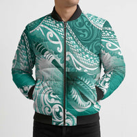 Personalised New Zealand Aotearoa Darts Masters Bomber Puffer Jacket Maori Art Tattoo with Tribal Dart Symbol Teal Color - Polynesian Pride