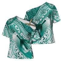 Personalised New Zealand Aotearoa Darts Masters Cross Shoulder Shirt Maori Art Tattoo with Tribal Dart Symbol Teal Color - Polynesian Pride