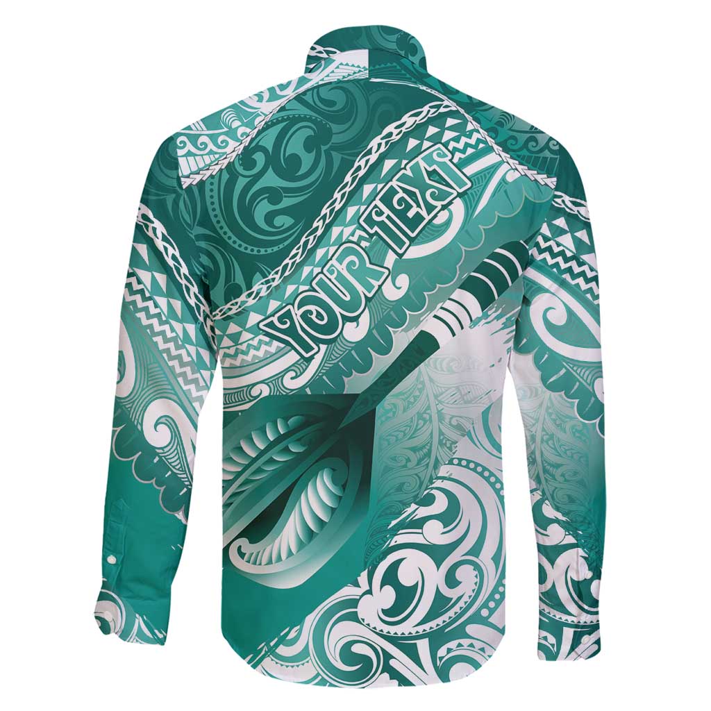 Personalised New Zealand Aotearoa Darts Masters Family Matching Off Shoulder Maxi Dress and Hawaiian Shirt Maori Art Tattoo with Tribal Dart Symbol Teal Color - Polynesian Pride