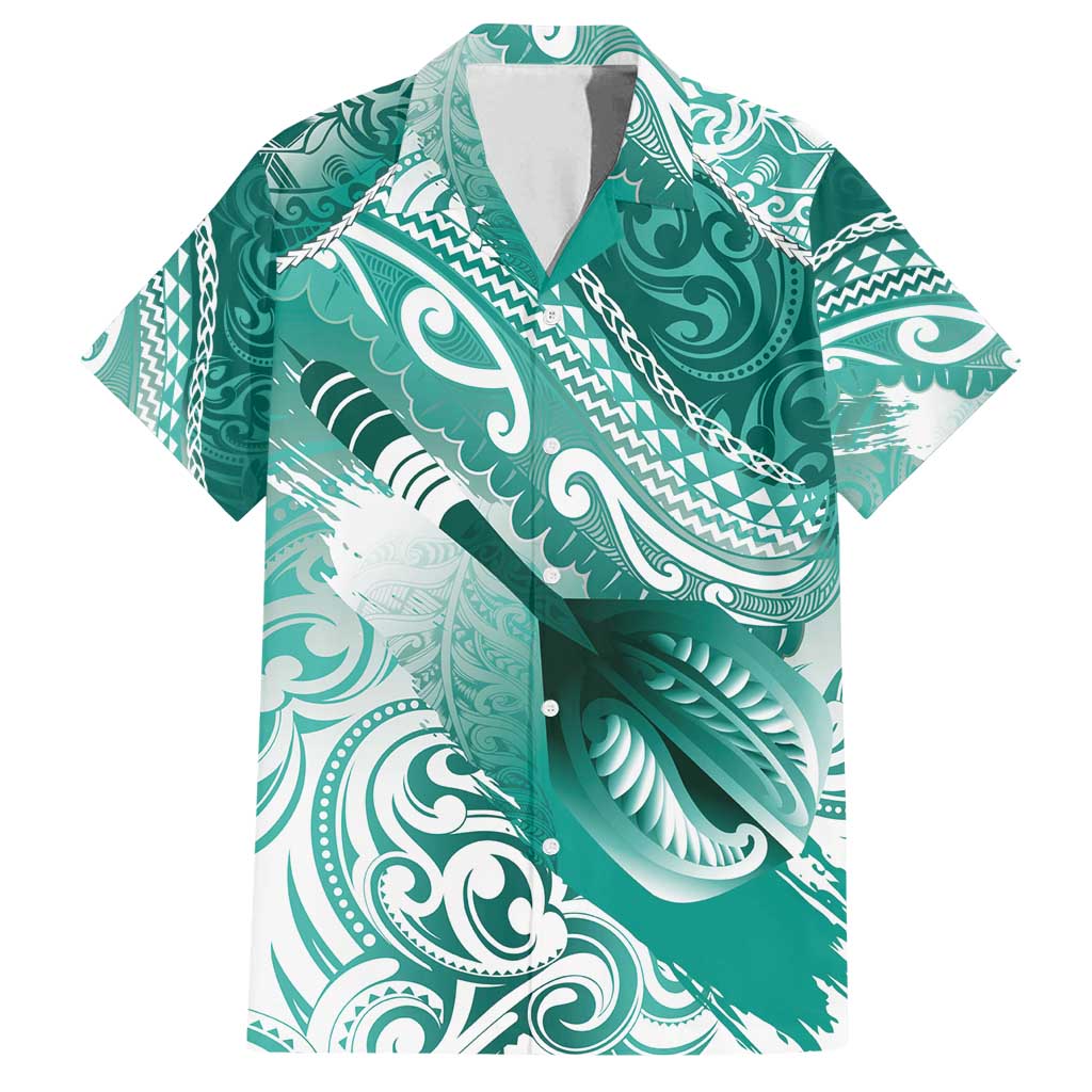 Personalised New Zealand Aotearoa Darts Masters Family Matching Off Shoulder Short Dress and Hawaiian Shirt Maori Art Tattoo with Tribal Dart Symbol Teal Color - Polynesian Pride