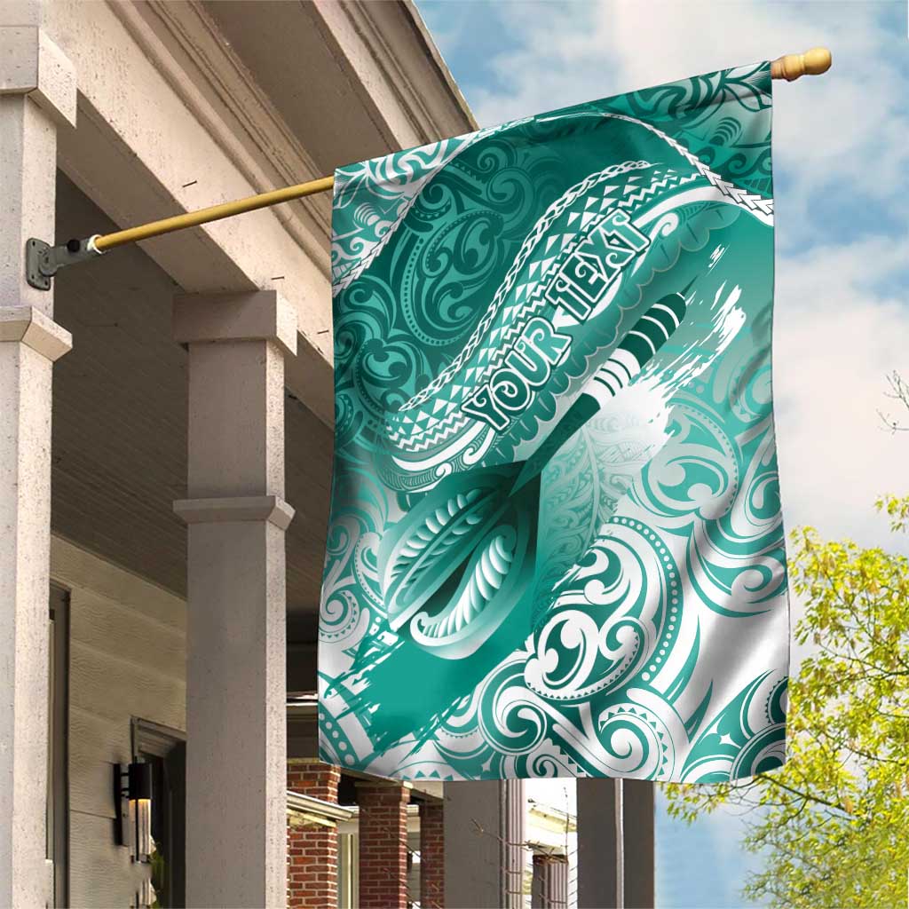 Personalised New Zealand Aotearoa Darts Masters Garden Flag Maori Art Tattoo with Tribal Dart Symbol Teal Color - Polynesian Pride