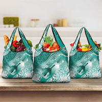 Personalised New Zealand Aotearoa Darts Masters Grocery Bag Maori Art Tattoo with Tribal Dart Symbol Teal Color - Polynesian Pride