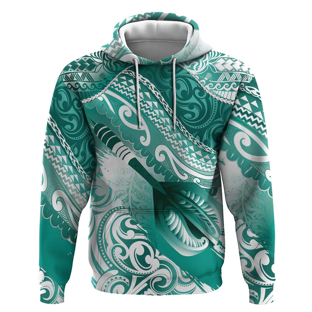 Personalised New Zealand Aotearoa Darts Masters Hoodie Maori Art Tattoo with Tribal Dart Symbol Teal Color - Polynesian Pride