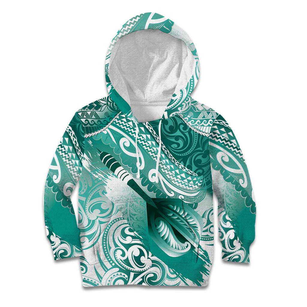 Personalised New Zealand Aotearoa Darts Masters Kid Hoodie Maori Art Tattoo with Tribal Dart Symbol Teal Color - Polynesian Pride