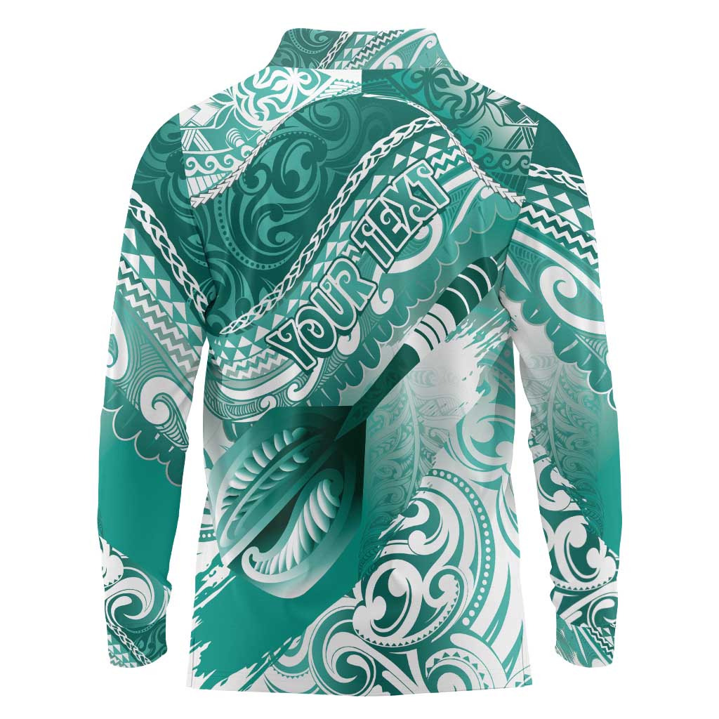 Personalised New Zealand Aotearoa Darts Masters Long Sleeve Polo Shirt Maori Art Tattoo with Tribal Dart Symbol Teal Color - Polynesian Pride