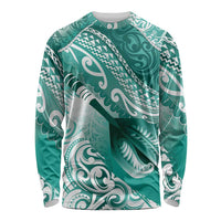 Personalised New Zealand Aotearoa Darts Masters Long Sleeve Shirt Maori Art Tattoo with Tribal Dart Symbol Teal Color - Polynesian Pride