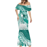 Personalised New Zealand Aotearoa Darts Masters Mermaid Dress Maori Art Tattoo with Tribal Dart Symbol Teal Color - Polynesian Pride
