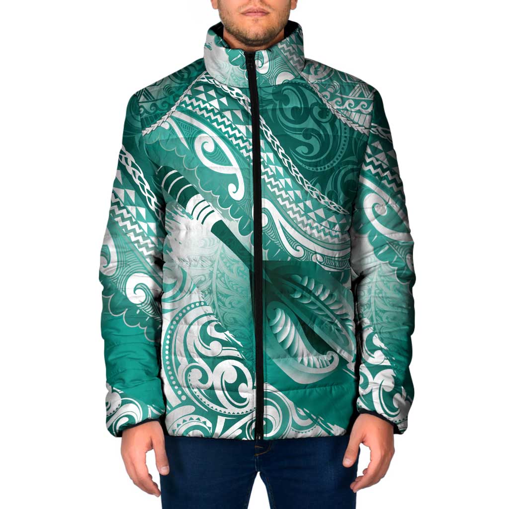 Personalised New Zealand Aotearoa Darts Masters Padded Jacket Maori Art Tattoo with Tribal Dart Symbol Teal Color - Polynesian Pride