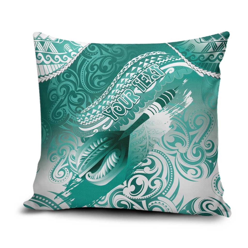 Personalised New Zealand Aotearoa Darts Masters Pillow Cover Maori Art Tattoo with Tribal Dart Symbol Teal Color - Polynesian Pride