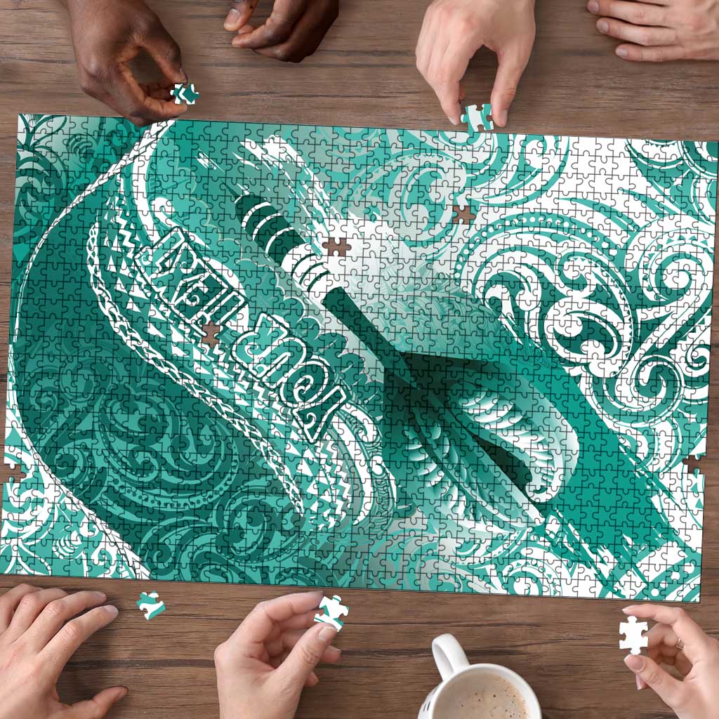 Personalised New Zealand Aotearoa Darts Masters Puzzle Maori Art Tattoo with Tribal Dart Symbol Teal Color - Polynesian Pride
