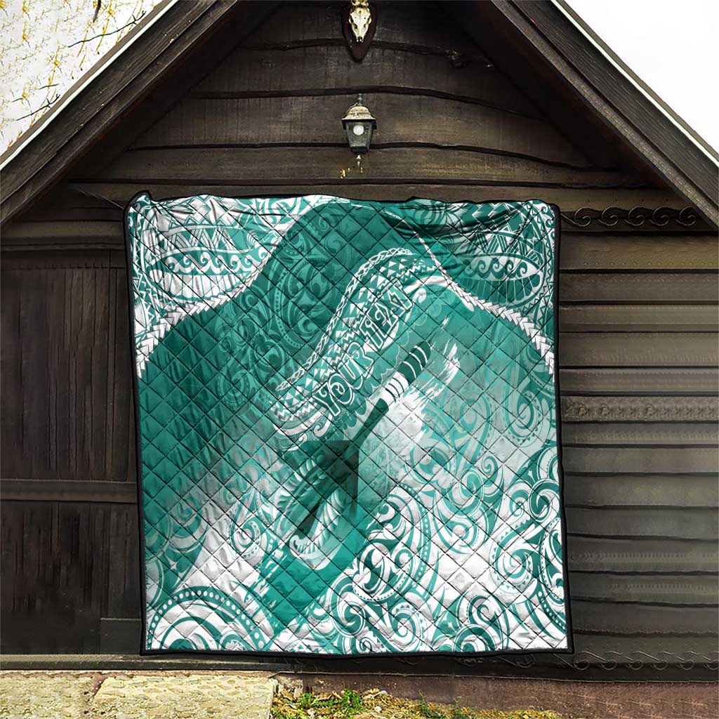 Personalised New Zealand Aotearoa Darts Masters Quilt Maori Art Tattoo with Tribal Dart Symbol Teal Color - Polynesian Pride