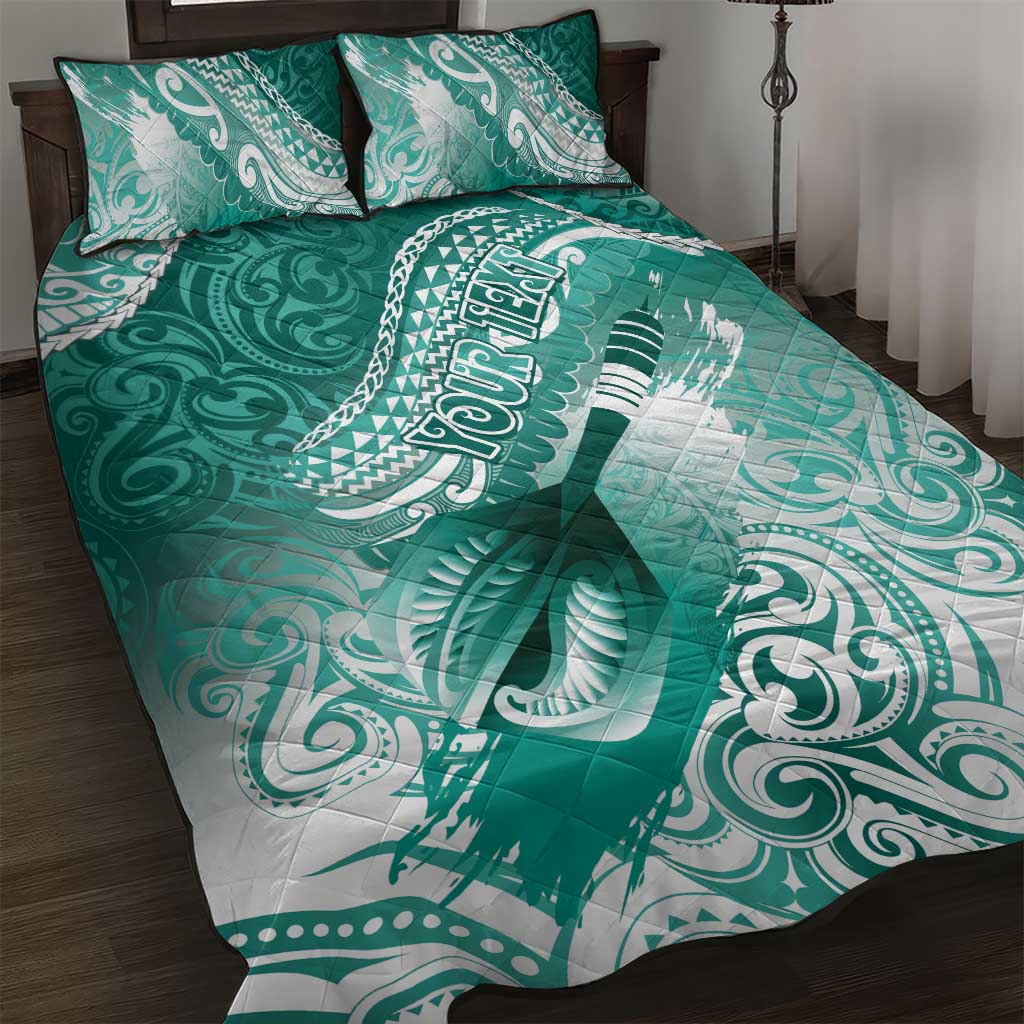 Personalised New Zealand Aotearoa Darts Masters Quilt Bed Set Maori Art Tattoo with Tribal Dart Symbol Teal Color - Polynesian Pride