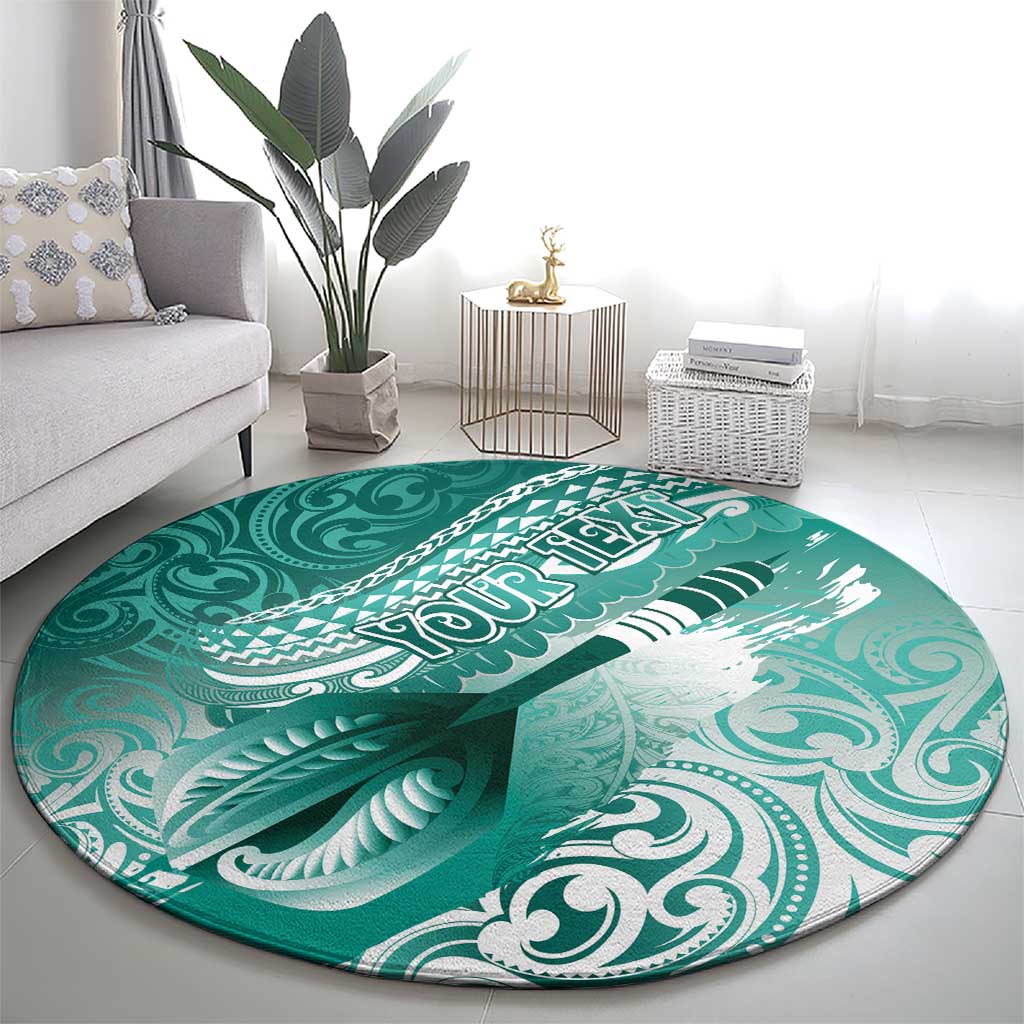 Personalised New Zealand Aotearoa Darts Masters Round Carpet Maori Art Tattoo with Tribal Dart Symbol Teal Color - Polynesian Pride