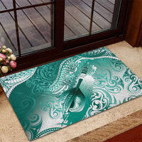 Personalised New Zealand Aotearoa Darts Masters Rubber Doormat Maori Art Tattoo with Tribal Dart Symbol Teal Color - Polynesian Pride