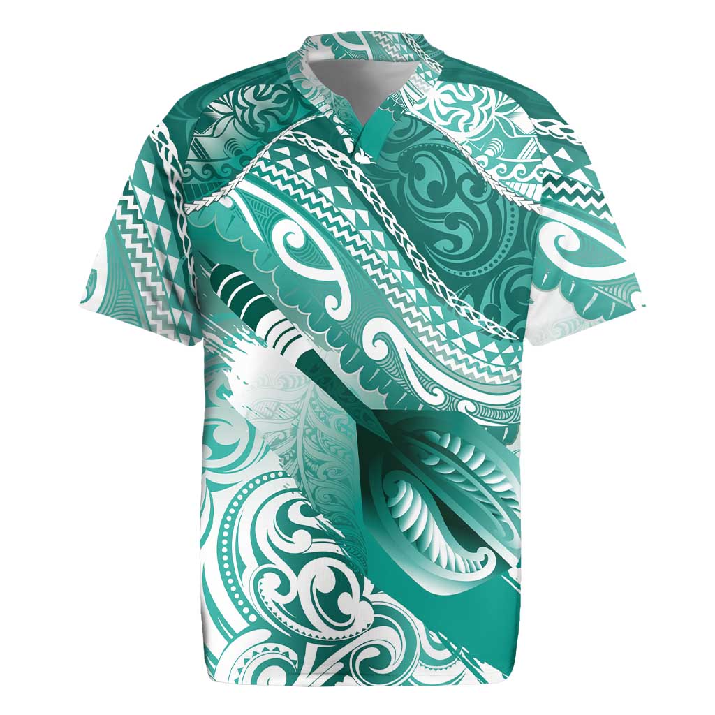Personalised New Zealand Aotearoa Darts Masters Rugby Jersey Maori Art Tattoo with Tribal Dart Symbol Teal Color - Polynesian Pride