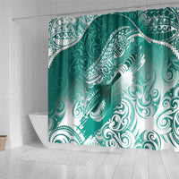Personalised New Zealand Aotearoa Darts Masters Shower Curtain Maori Art Tattoo with Tribal Dart Symbol Teal Color - Polynesian Pride