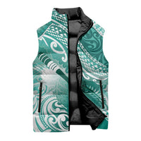 Personalised New Zealand Aotearoa Darts Masters Sleeveless Puffer Jacket Maori Art Tattoo with Tribal Dart Symbol Teal Color - Polynesian Pride
