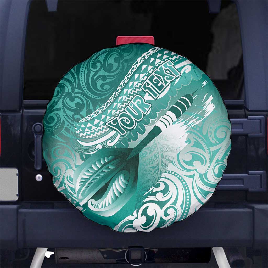 Personalised New Zealand Aotearoa Darts Masters Spare Tire Cover Maori Art Tattoo with Tribal Dart Symbol Teal Color - Polynesian Pride