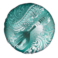 Personalised New Zealand Aotearoa Darts Masters Spare Tire Cover Maori Art Tattoo with Tribal Dart Symbol Teal Color - Polynesian Pride