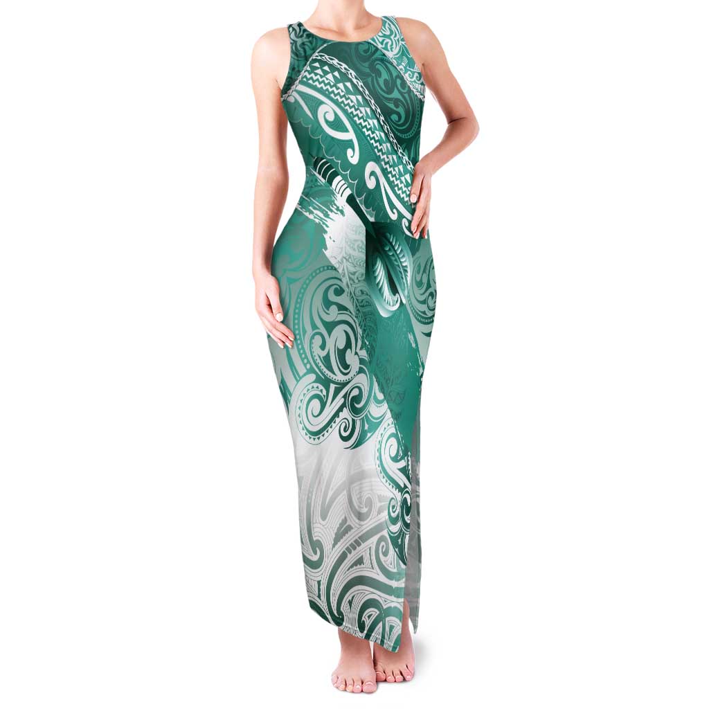 Personalised New Zealand Aotearoa Darts Masters Tank Maxi Dress Maori Art Tattoo with Tribal Dart Symbol Teal Color - Polynesian Pride