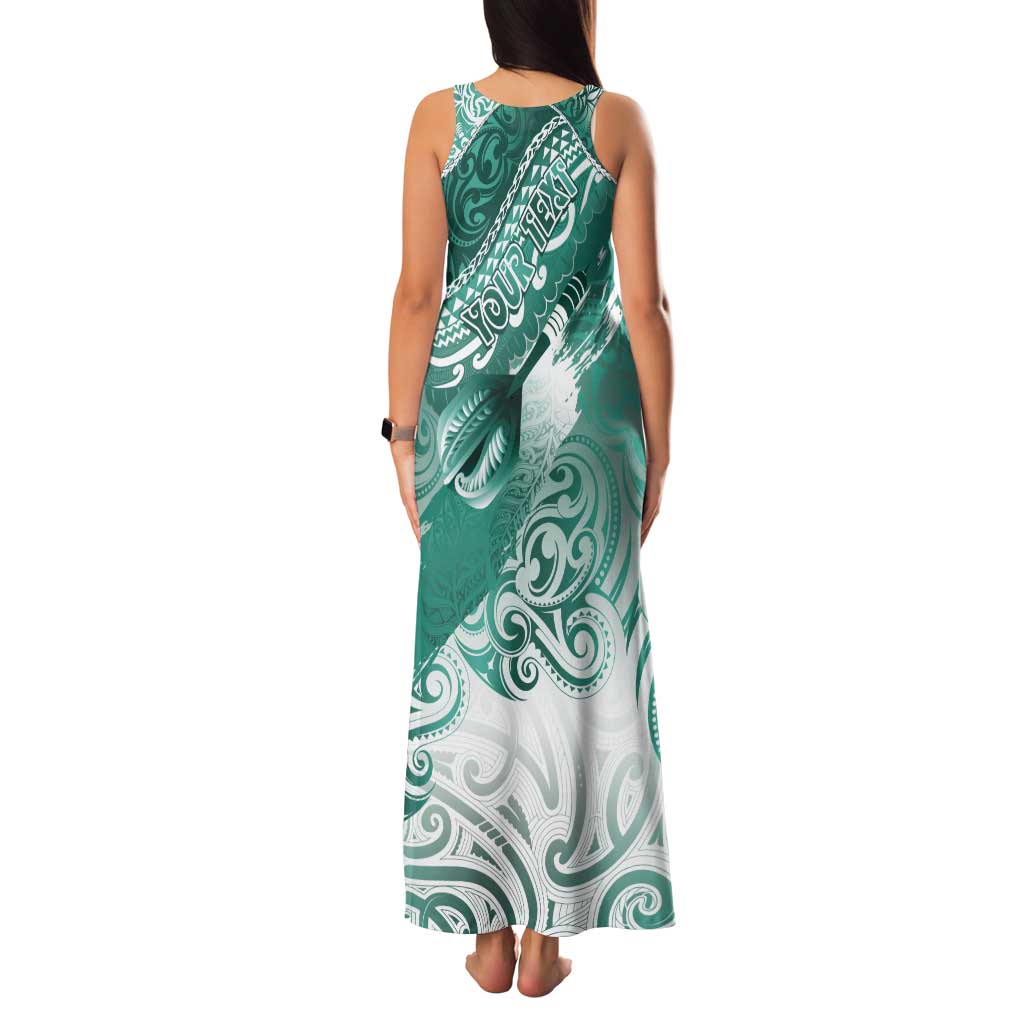 Personalised New Zealand Aotearoa Darts Masters Tank Maxi Dress Maori Art Tattoo with Tribal Dart Symbol Teal Color - Polynesian Pride
