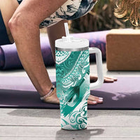 Personalised New Zealand Aotearoa Darts Masters Tumbler With Handle Maori Art Tattoo with Tribal Dart Symbol Teal Color - Polynesian Pride