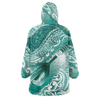 Personalised New Zealand Aotearoa Darts Masters Wearable Blanket Hoodie Maori Art Tattoo with Tribal Dart Symbol Teal Color - Polynesian Pride