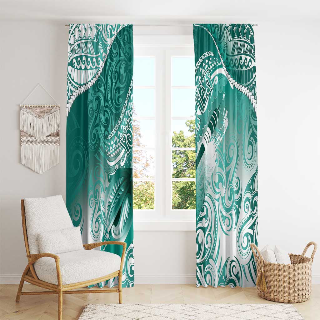 Personalised New Zealand Aotearoa Darts Masters Window Curtain Maori Art Tattoo with Tribal Dart Symbol Teal Color - Polynesian Pride