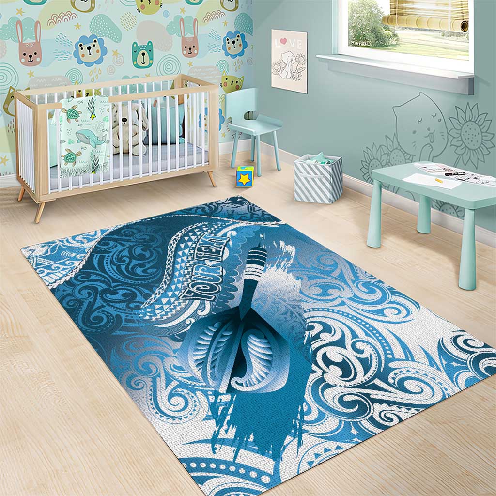 Personalised New Zealand Aotearoa Darts Masters Area Rug Maori Art Tattoo with Tribal Dart Symbol Blue - Polynesian Pride