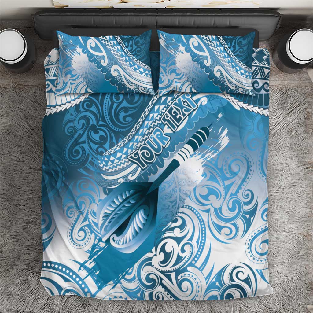 Personalised New Zealand Aotearoa Darts Masters Bedding Set Maori Art Tattoo with Tribal Dart Symbol Blue - Polynesian Pride