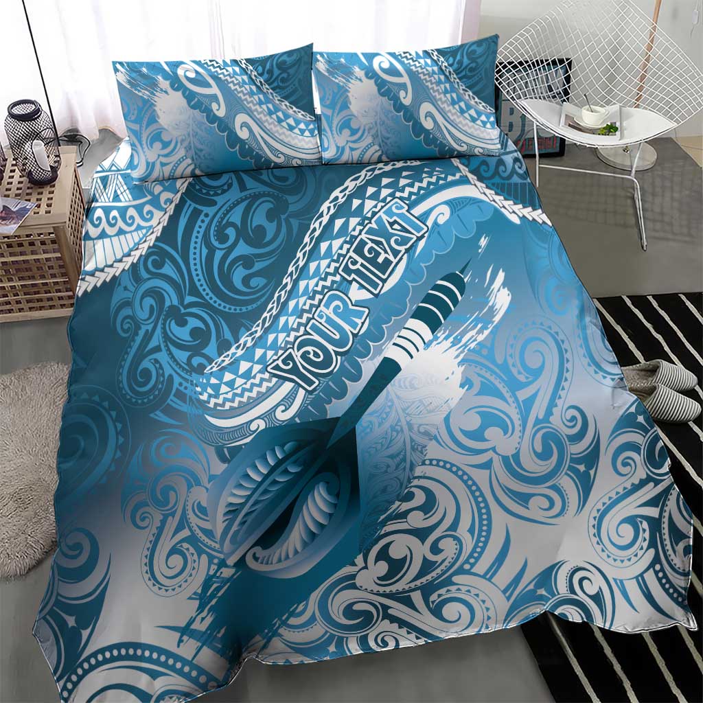 Personalised New Zealand Aotearoa Darts Masters Bedding Set Maori Art Tattoo with Tribal Dart Symbol Blue - Polynesian Pride