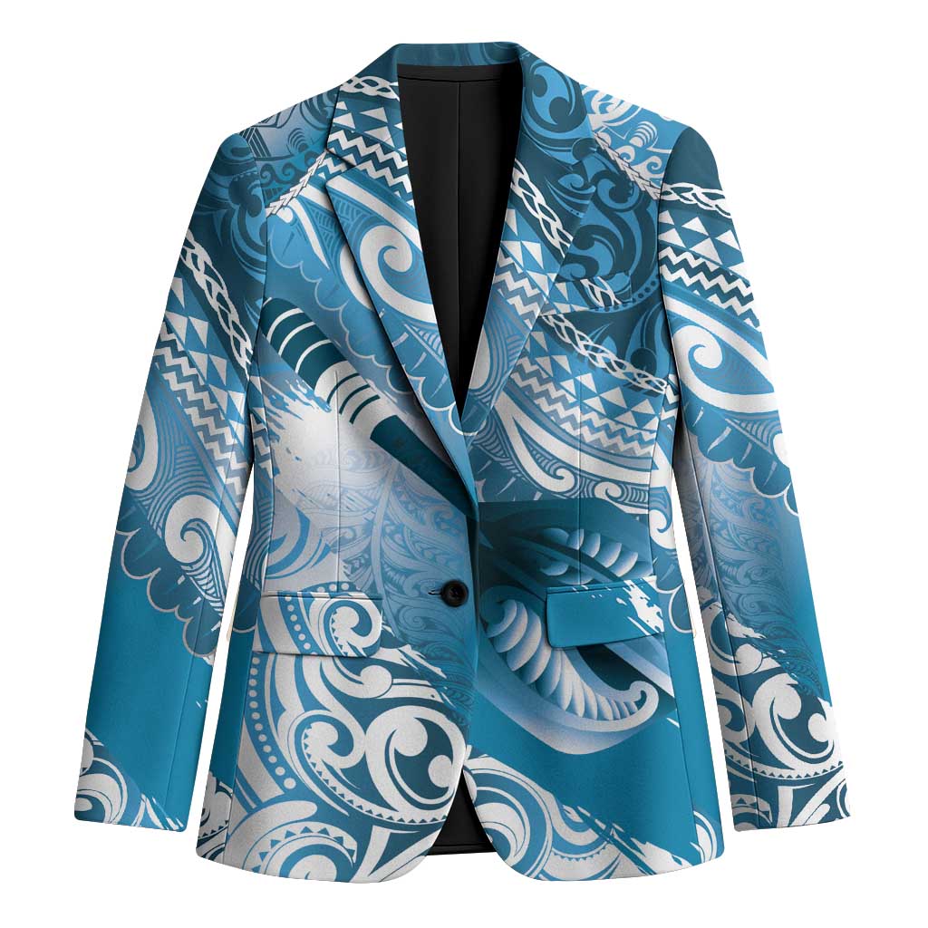 Personalised New Zealand Aotearoa Darts Masters Blazer Maori Art Tattoo with Tribal Dart Symbol Blue - Polynesian Pride